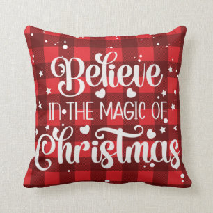 Modern Red Believe In The Magic Of Christmas Throw Pillow