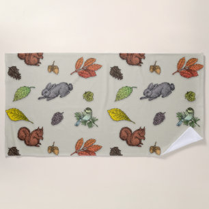 Modern red berry bird   Beach Towel