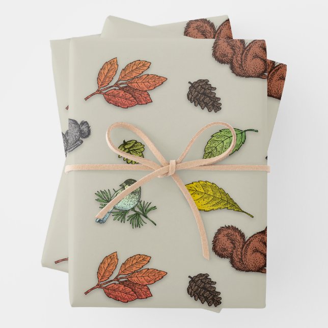Modern Red Berry Christmas Bird Red Grey Wrapping  Wrapping Paper Sheet (In situ)