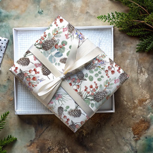 Modern Red Berry Watercolor Christmas Wrapping Paper Sheet