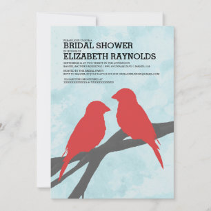 Modern Red Bird Bridal Shower Invitations