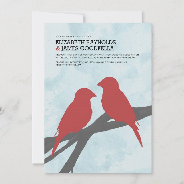 Modern Red Bird Wedding Invitations (Front)