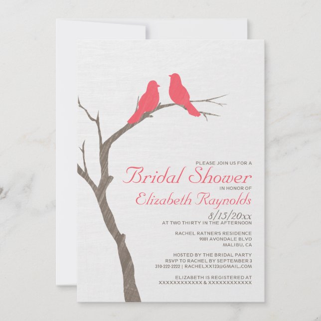 Modern Red Birds Bridal Shower Invitations (Front)
