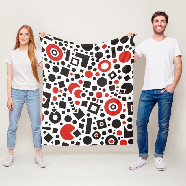 Modern Red Black Abstract Art Deco Design Fleece Blanket (In Situ)