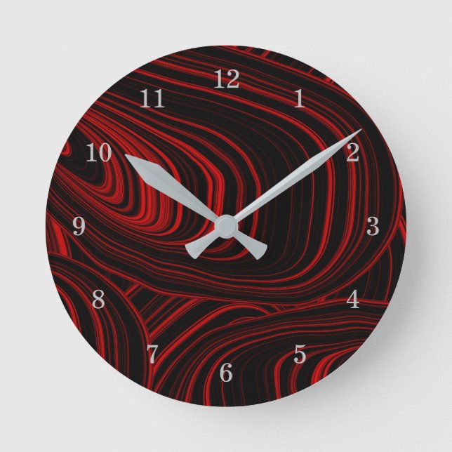 Modern Red Black Abstract Geode Pattern Round Clock (Front)