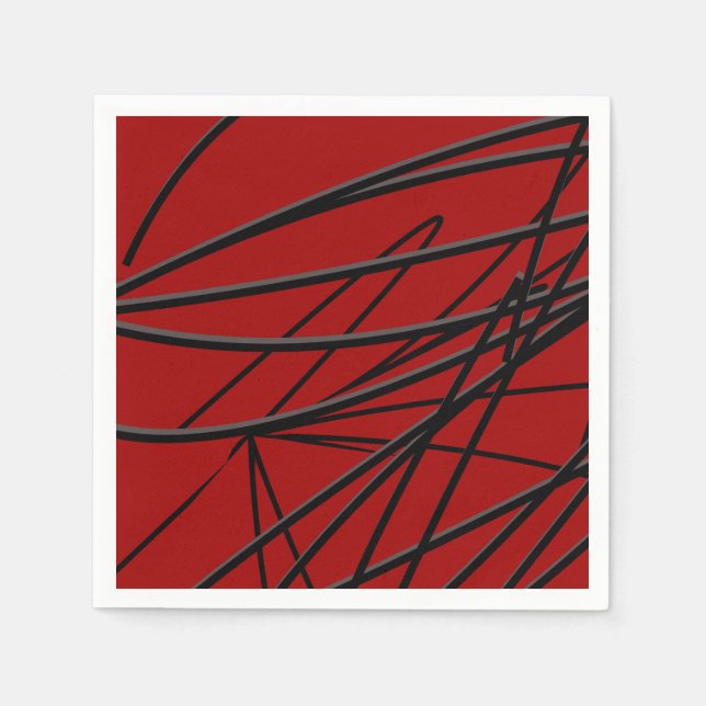 Modern Red Black Abstract Napkin (Front)
