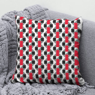 Modern red black and white geometric memphis throw pillow