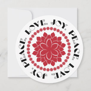 Modern Red, black and white Love, Peace, Joy text Holiday Card
