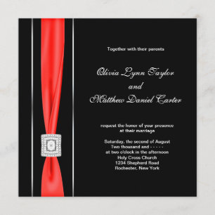 Modern Red Black Black Wedding Invitation
