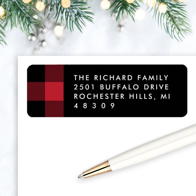 Modern Red Black Buffalo Plaid Return Address (Creator Uploaded)