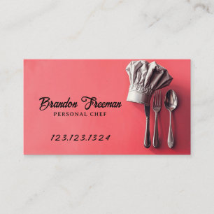 Modern Red & Black Chef Hat and Silverware Business Card