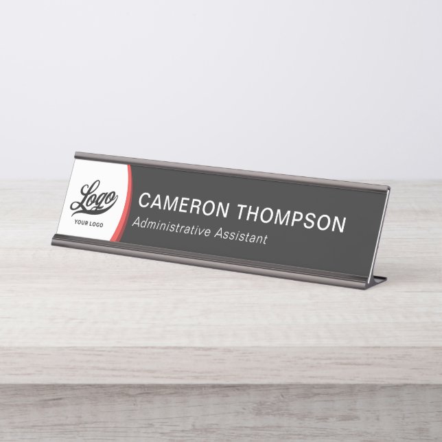 Modern Red Black Company Logo Business Office Desk Name Plate (Front)