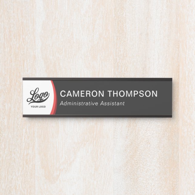 Modern Red Black Company Logo Business Office Name Door Sign (Front)