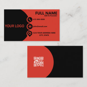 Modern Red Black Corporate QR Code Business Card