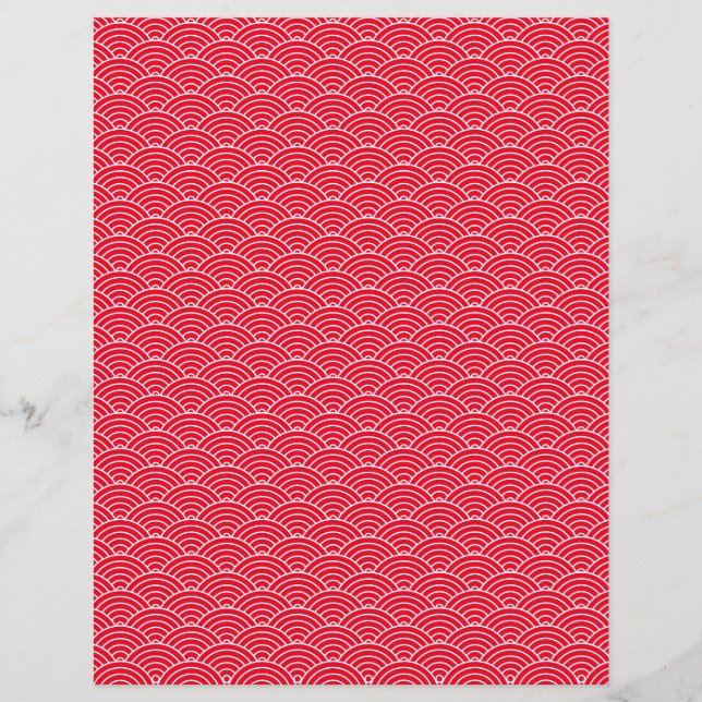 Modern Red Black Japanese Wave Scrapbook Paper (Front)