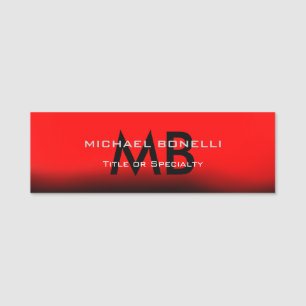 Modern red black monogram initials name tag