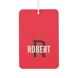 Modern red black monogram name  air freshener