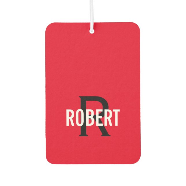 Modern red black monogram name  air freshener (Front)