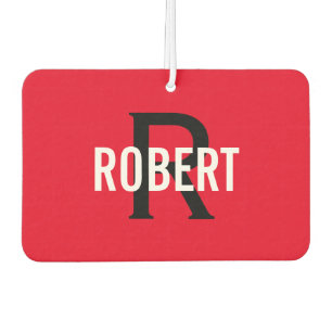 Modern red black monogram name  air freshener