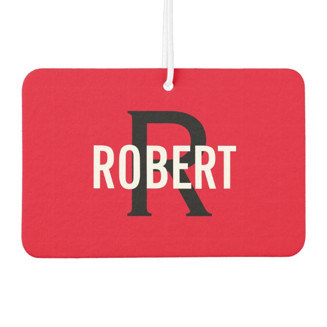 Modern red black monogram name  air freshener (Front)