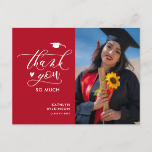 Modern Red Black Photo Simple Graduation Thank You Postcard