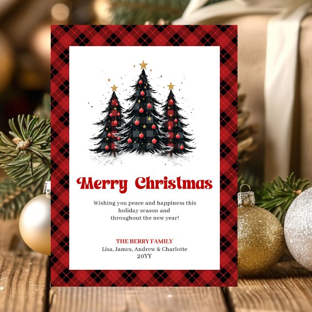 Modern Red Black Plaid Christmas Greeting Holiday Card (Modern Red Black Plaid Christmas Greeting Holiday Card)