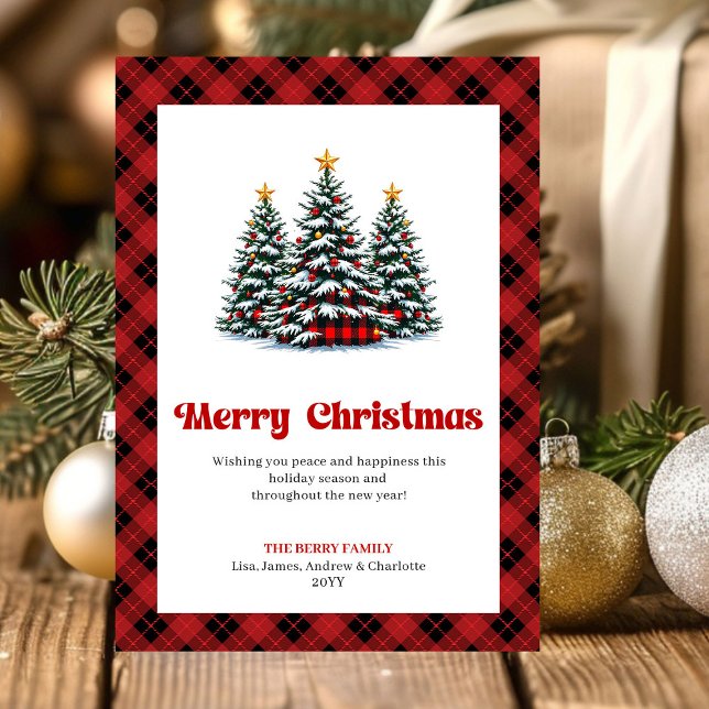 Modern Red Black Plaid Holiday Greeting Card (Modern Red Black Plaid Holiday Greeting Card)