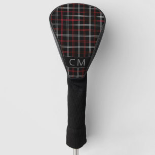 Modern Red Black Plaid Pattern Monogram Stylish Golf Head Cover