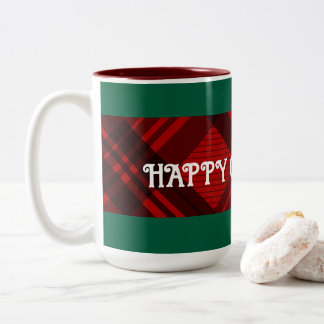  Modern Red  & Black Plaid  Two-Tone Coffee Mug