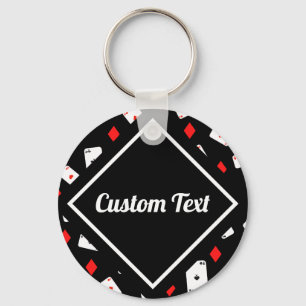 Modern Red & Black Poker Theme Pattern Custom Name Keychain