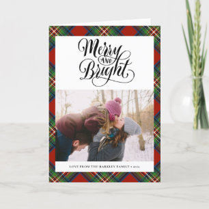 Modern Red Black Tartan Plaid Fun Script Simple Holiday Card