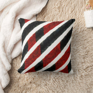 Modern Red Black Textured Stripe Pattern Throw Pillow