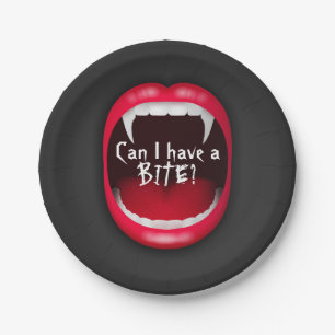Modern Red & Black Vampire Can I Have A Bite Party Paper Plate
