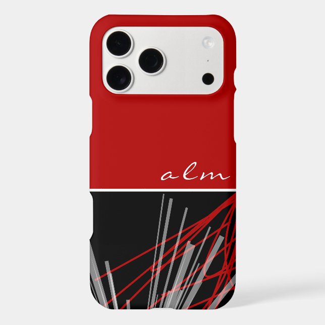 Modern Red Black & White Abstract Monogram (Back)