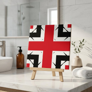 Modern Red Black White Geometric Cross Abstract Tile