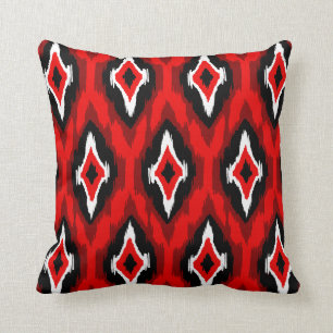 Modern red black white Ikat Tribal Pattern 1a Throw Pillow