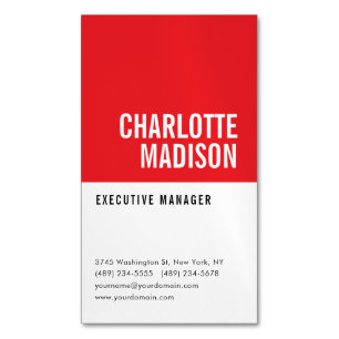 Modern Red Black White Trendy Minimalist Plain Magnetic Business Card