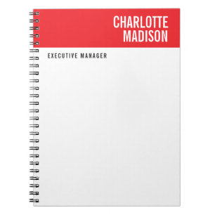 Modern Red Black White Trendy Minimalist Plain Notebook