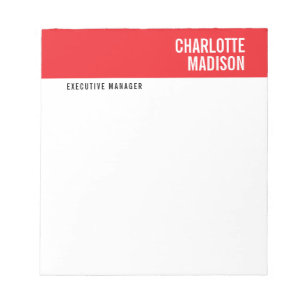 Modern Red Black White Trendy Minimalist Plain Notepad