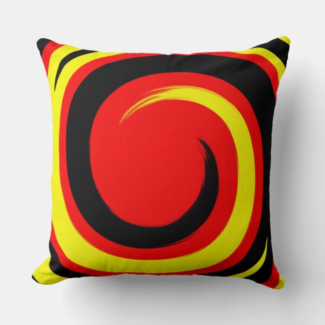 Modern Red Black Yellow Swirl Abstract Art Throw Pillow (Front)