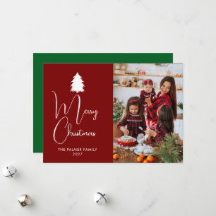 Modern Red Block Signature Merry Christmas Photo Holiday Card