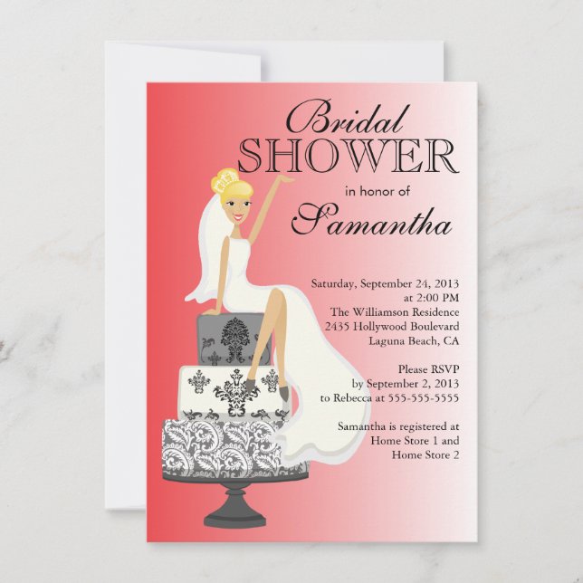 Modern Red Blonde  Bride Bridal Shower Invitation (Front)