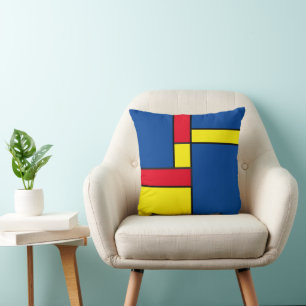 Modern Red, Blue and Yellow Geometric Throw Pillow