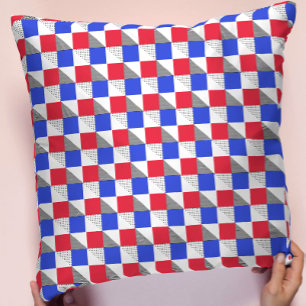 Modern red blue black and white memphis geometric throw pillow