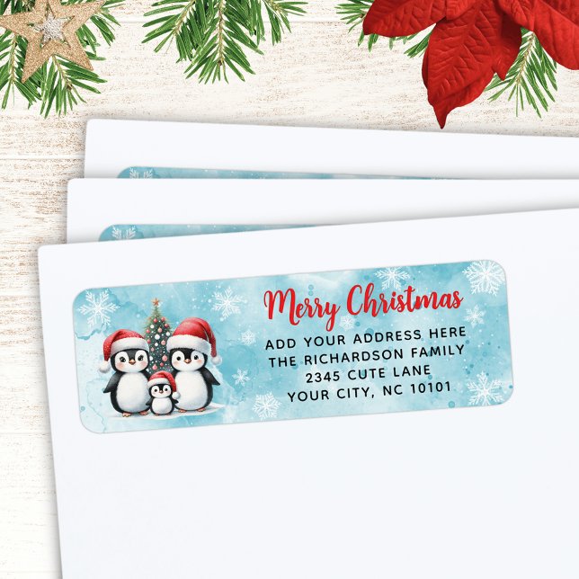 Modern Red Blue Christmas Cute Penguins Family (Creator Uploaded)