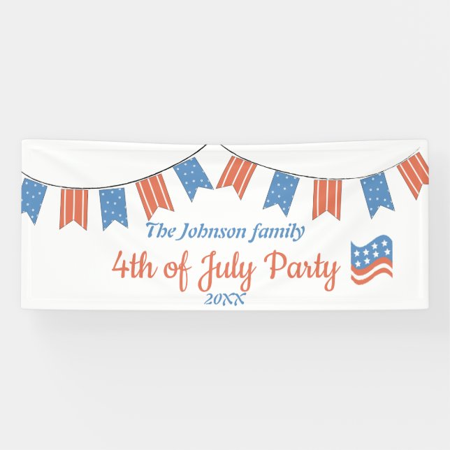 Modern Red Blue Happy Independence Day Patriotic Banner (Horizontal)