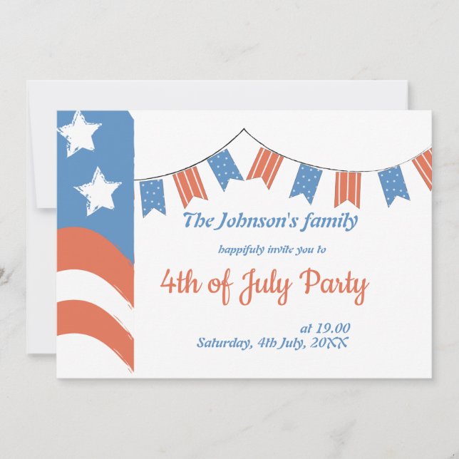 Modern Red Blue Happy Independence Day Patriotic Invitation (Front)