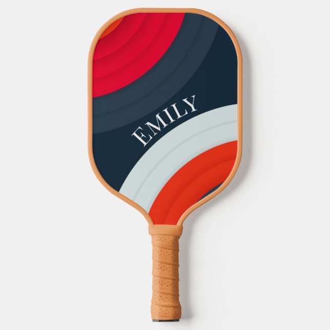 Modern red &blue Personalized  Name  Pickleball Paddle (Front)