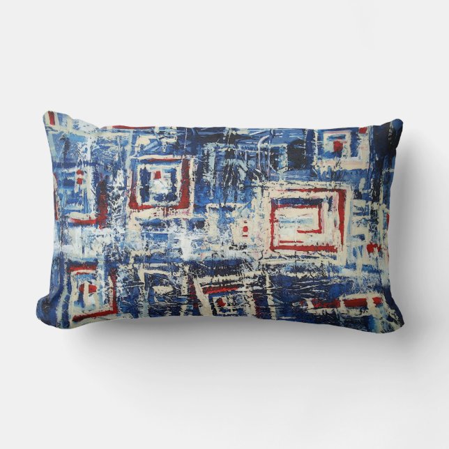 Modern Red Blue White Soft Pastel Colour Abstract Lumbar Pillow (Front)