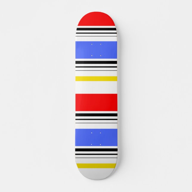 Modern  Red Blue White Stripes  Skateboard (Front)